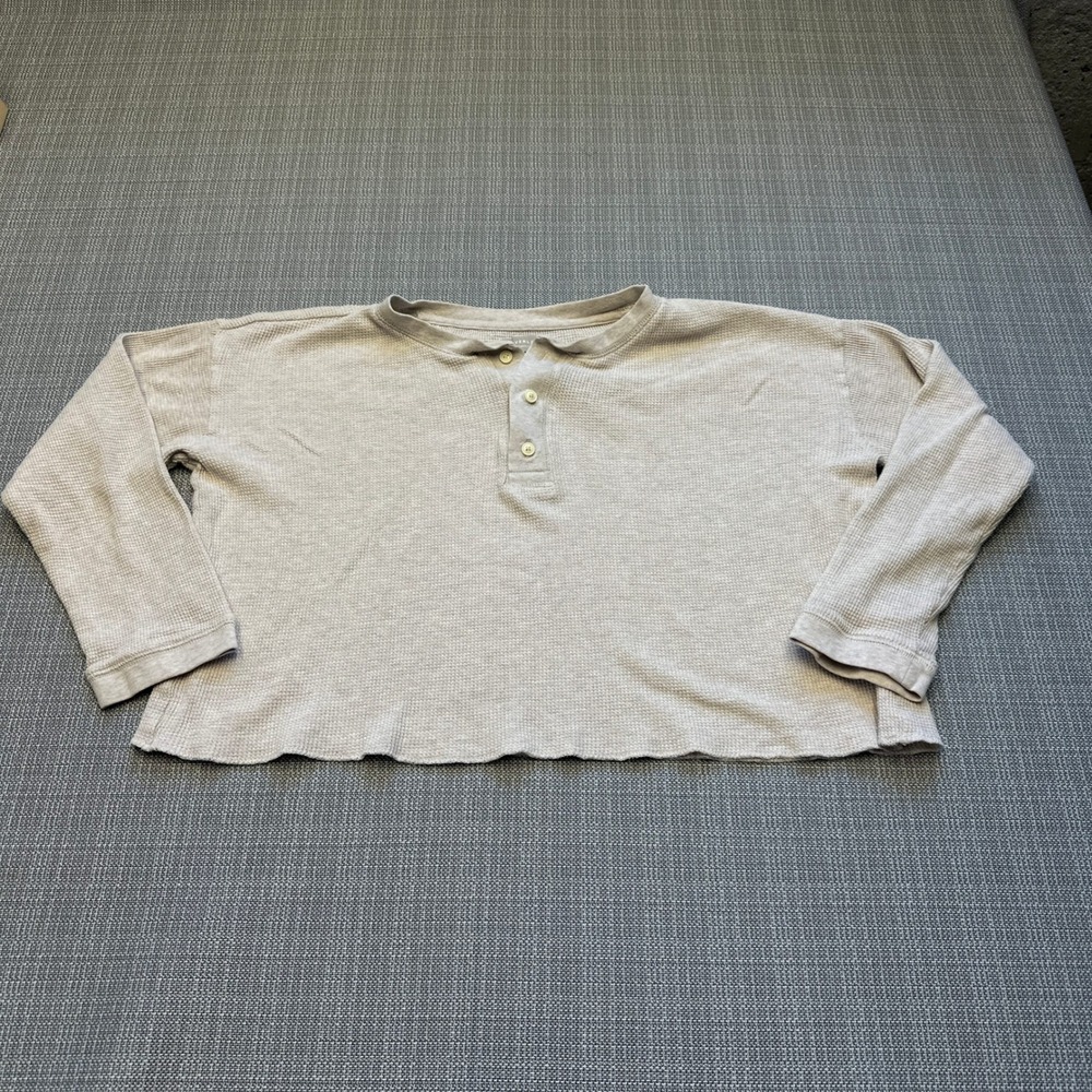 Everlane Light Beige Cropped Henley Sweatshirt